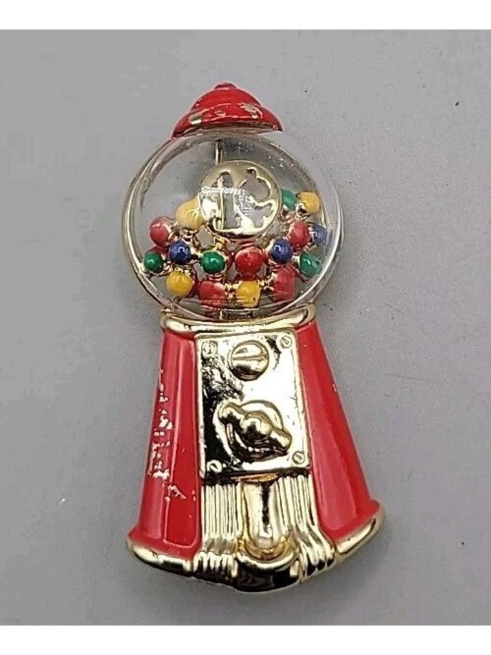 AJC Gumball Brooch Enamel Bubble Gum Machine Pin Signed Vintage